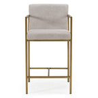 Burnham - Contemporary Light Grey Fabric + Brass Counter Stool