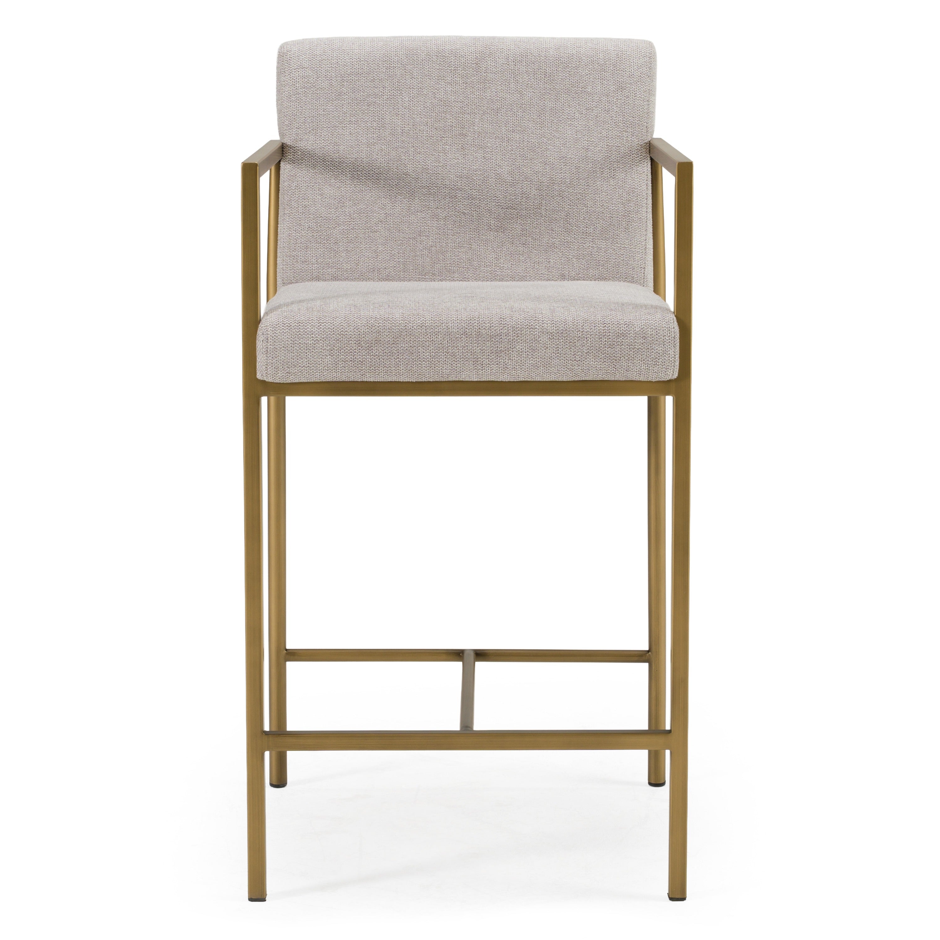 Burnham - Contemporary Light Grey Fabric + Brass Counter Stool