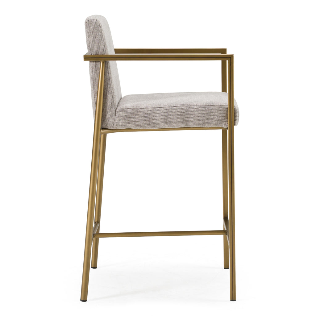 Burnham - Contemporary Light Grey Fabric + Brass Counter Stool