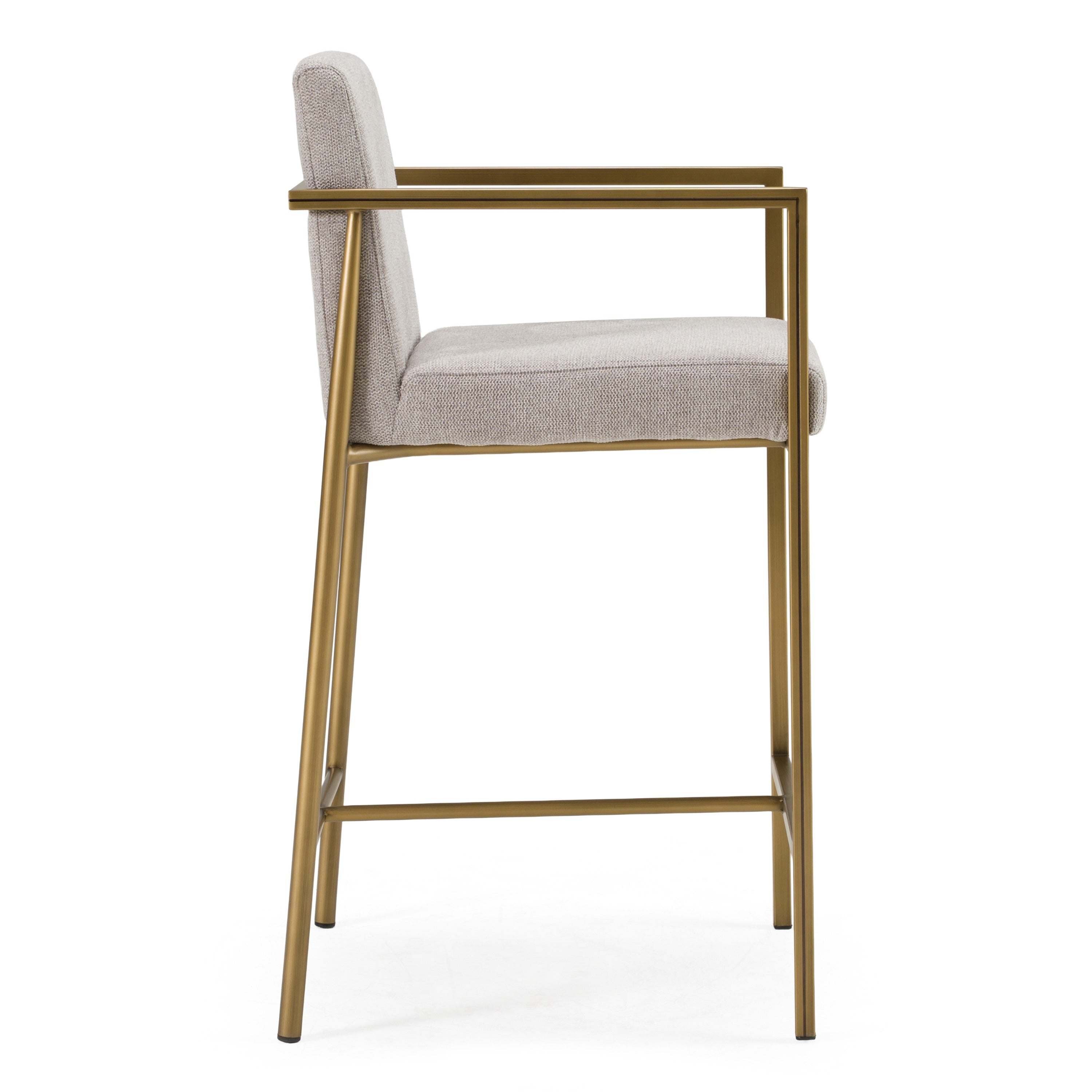 Burnham - Contemporary Light Grey Fabric + Brass Counter Stool