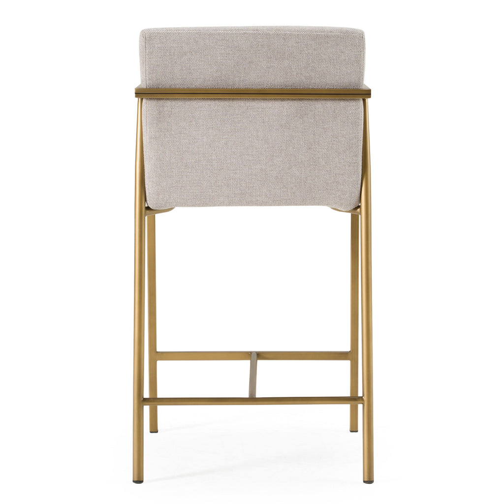 Burnham - Contemporary Light Grey Fabric + Brass Counter Stool