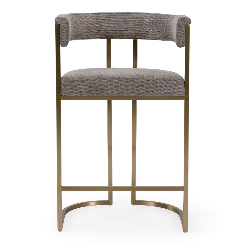 Byron - Modern Grey Fabric + Antique Brass Counter Chair