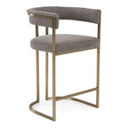 Byron - Modern Grey Fabric + Antique Brass Counter Chair