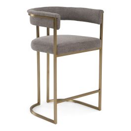 Byron - Modern Grey Fabric + Antique Brass Counter Chair
