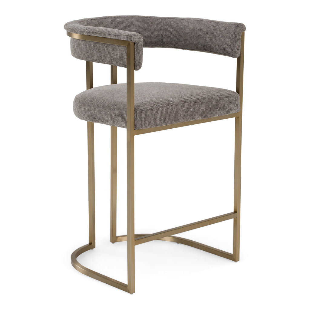 Byron - Modern Grey Fabric + Antique Brass Counter Chair