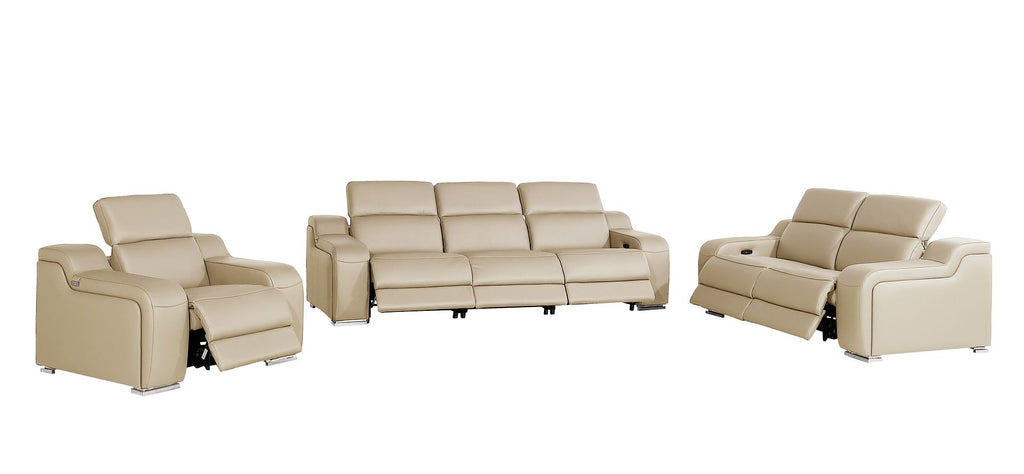 1116 Divanitalia 6-Piece Modular Power Reclining Sofa, Loveseat & Chair Set in Top Grain Italian Leather with 6 Power Recliners & Power Headrests - Beige - SKU 1116-BEIGE-6.6-HT-3PC - view 4