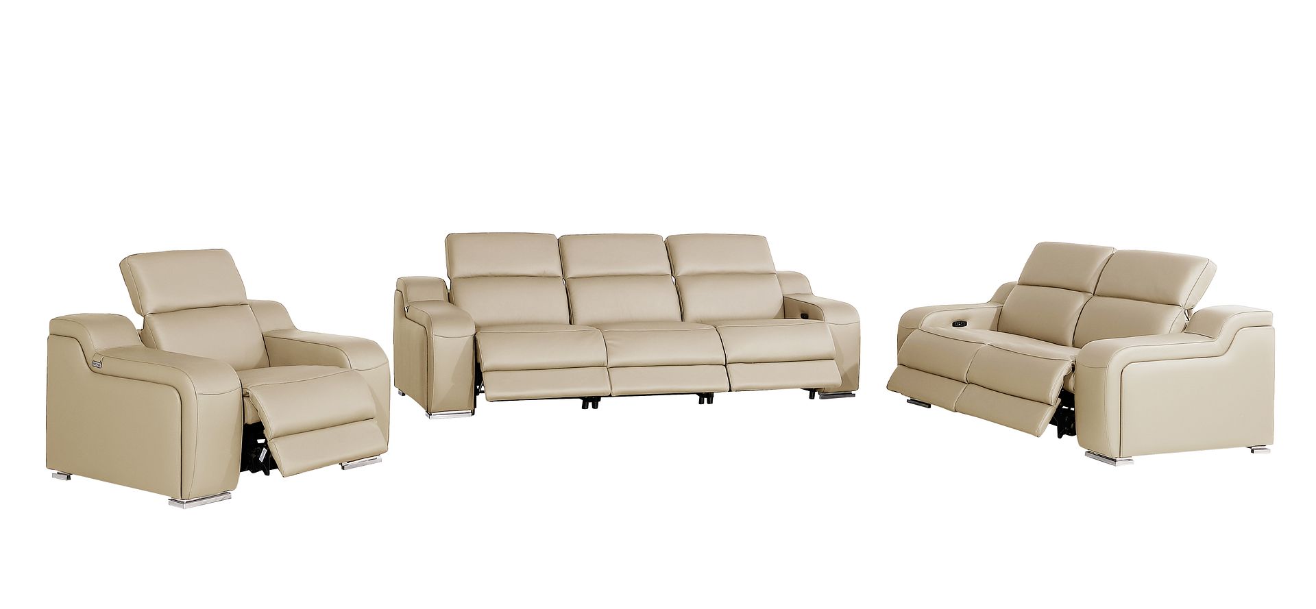 1116 Divanitalia 6-Piece Modular Power Reclining Sofa, Loveseat & Chair Set in Top Grain Italian Leather with 6 Power Recliners & Power Headrests