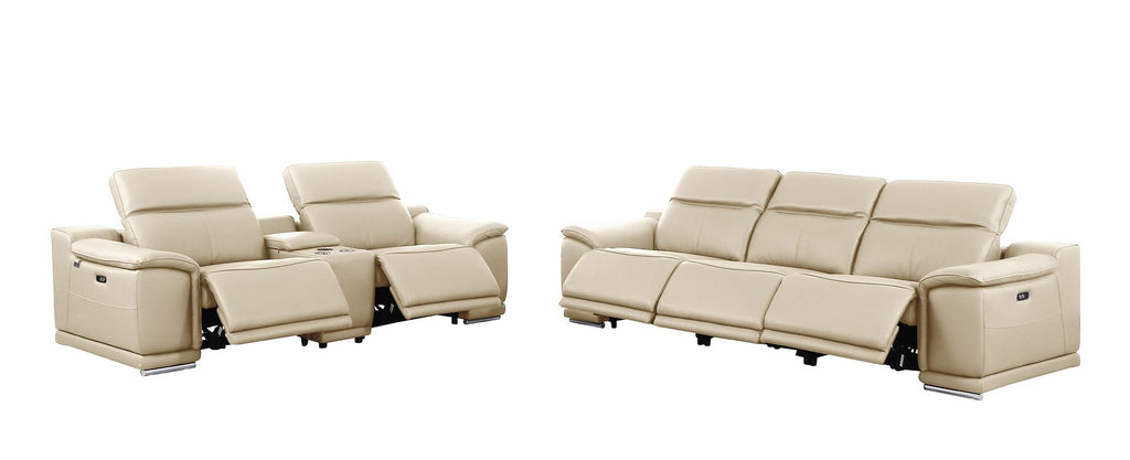 9762 Divanitalia 6-Piece Modular Power Reclining Sofa and Console Loveseat Set with 5 Power Recliners in Top Grain Italian Leather - Beige - SKU 9762-BEIGE-6.5-HT - view 4