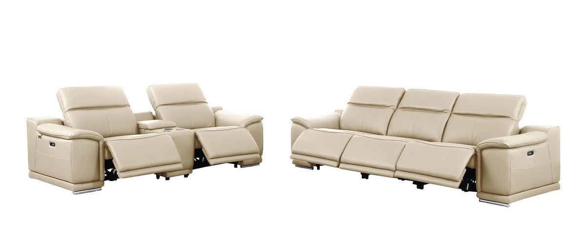9762 Divanitalia 6-Piece Modular Power Reclining Sofa and Console Loveseat Set with 5 Power Recliners in Top Grain Italian Leather - Beige - SKU 9762-BEIGE-6.5-HT - view 4