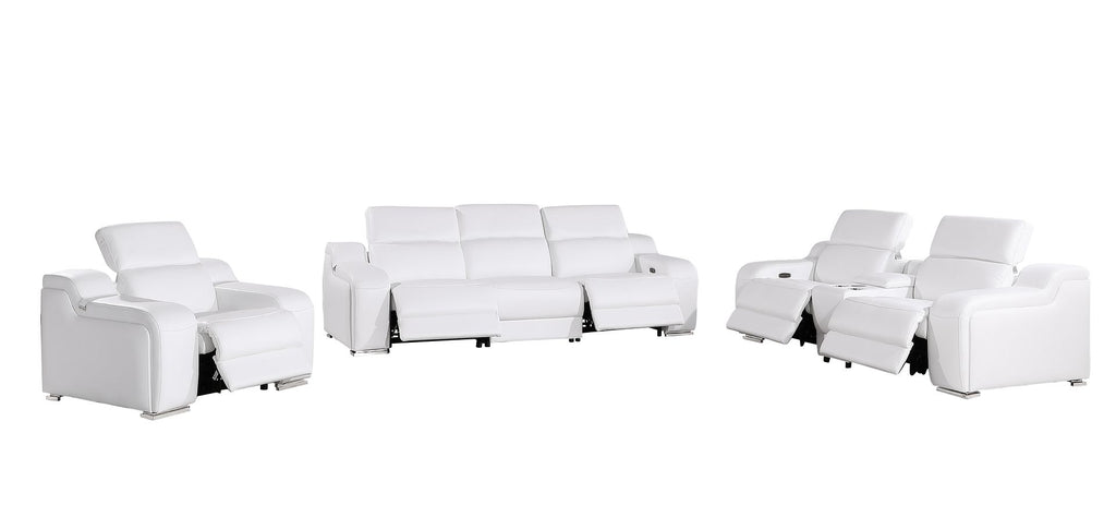 1116 Divanitalia 7-Piece Modular Power Reclining Sofa, Loveseat & Chair Set in Top Grain Italian Leather with 5 Power Recliners & Power Headrests - White - SKU 1116-WHITE-7.5-HT-3PC - view 4