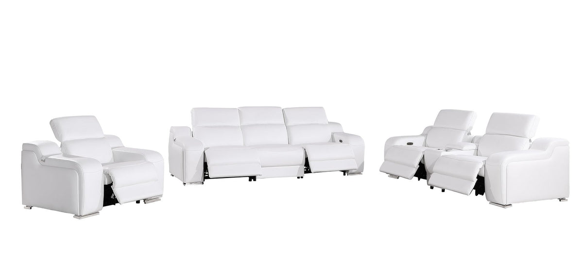 1116 Divanitalia 7-Piece Modular Power Reclining Sofa, Loveseat & Chair Set in Top Grain Italian Leather with 5 Power Recliners & Power Headrests - White - SKU 1116-WHITE-7.5-HT-3PC - view 4