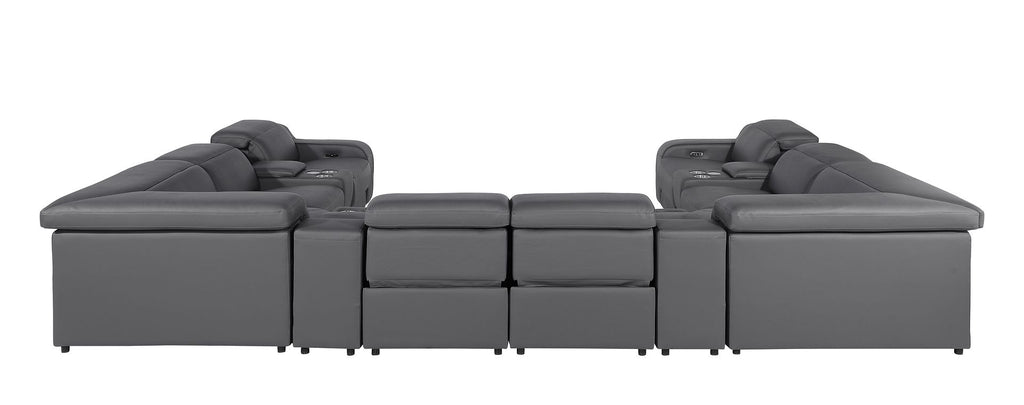 1116 Divanitalia 12-Piece U-Shaped Sectional Sofa in Top Grain Italian Leather with 4 Power Recliners & Power Headrests