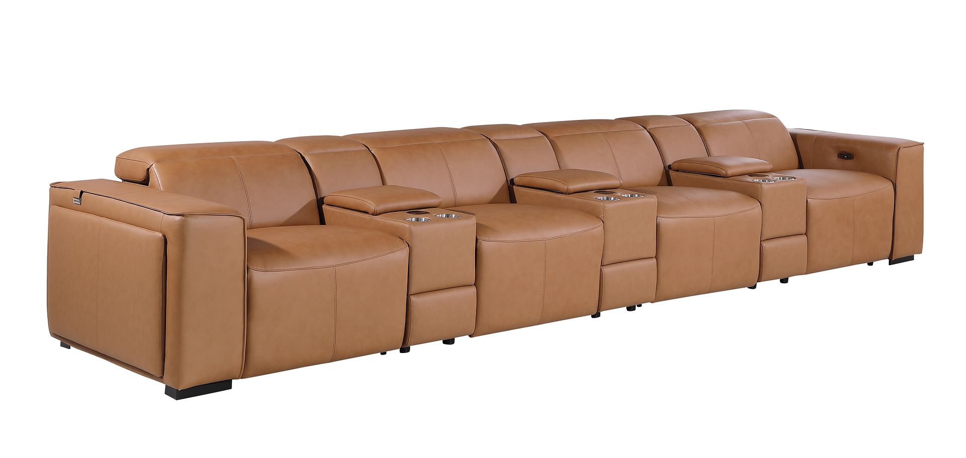 1224 Divanitalia 7-Piece Modular Power Reclining Sofa in Top Grain Italian Leather with 4 Power Recliners & Power Headrests