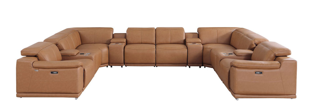 9762 Divanitalia 12-Piece U-Shaped Top Grain Italian Leather Sectional Sofa with 4 Power Recliners
