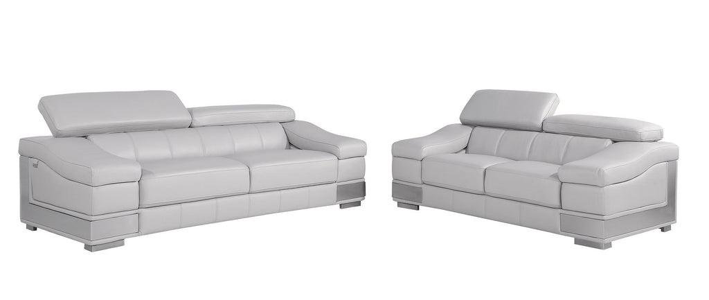 415 Divanitalia 2-Piece Sofa Set with Adjustable Headrest in Top-grain Italian Leather - Light Grey - SKU 415- LIGHT GRAY 2PC (S/L) - GROUP - view 2