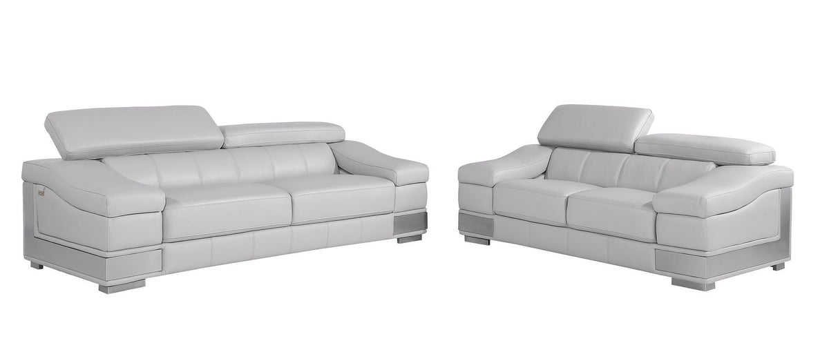 415 Divanitalia 2-Piece Sofa Set with Adjustable Headrest in Top-grain Italian Leather - Light Grey - SKU 415- LIGHT GRAY 2PC (S/L) - GROUP - view 2