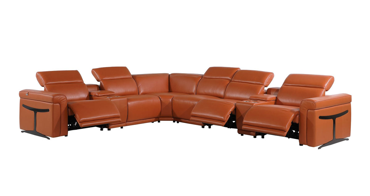 1126 Divanitalia 8-Piece L-Shaped Sectional Sofa in Top Grain Italian Leather with 3 Power Recliners & Power Headrests - Camel - SKU 1126-CAMEL-SEC-8PC-3PWR-SECTIONAL- GROUP - view 3
