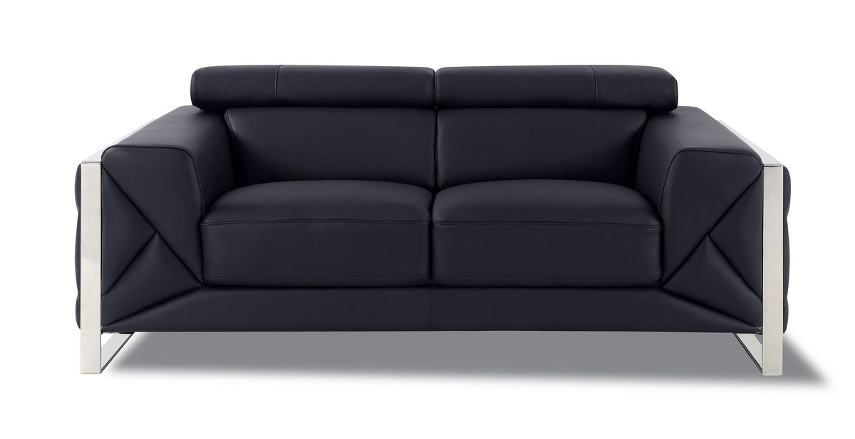 903 Divanitalia Loveseat with Adjustable Headrest in Top-grain Italian Leather - Black - SKU 903-L-BLACK