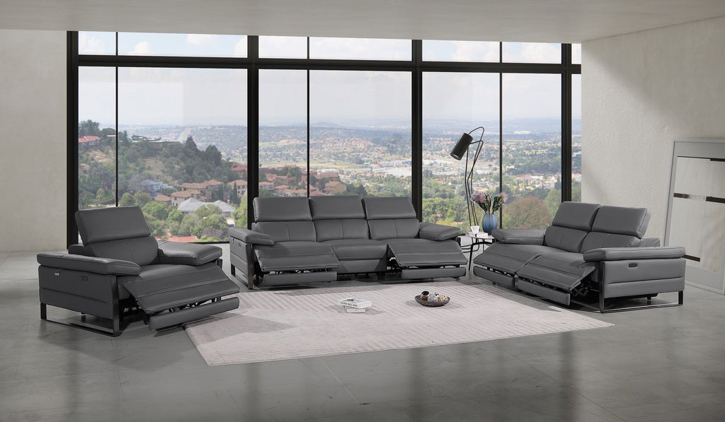 1246 Divanitalia Modular Power Dual Reclining Sofa, Loveseat, and Chair Set with Power Headrests - Top Grain Italian Leather - Dark Grey - SKU 1246-DK-GREY-6.5-HT-3PC - view 2