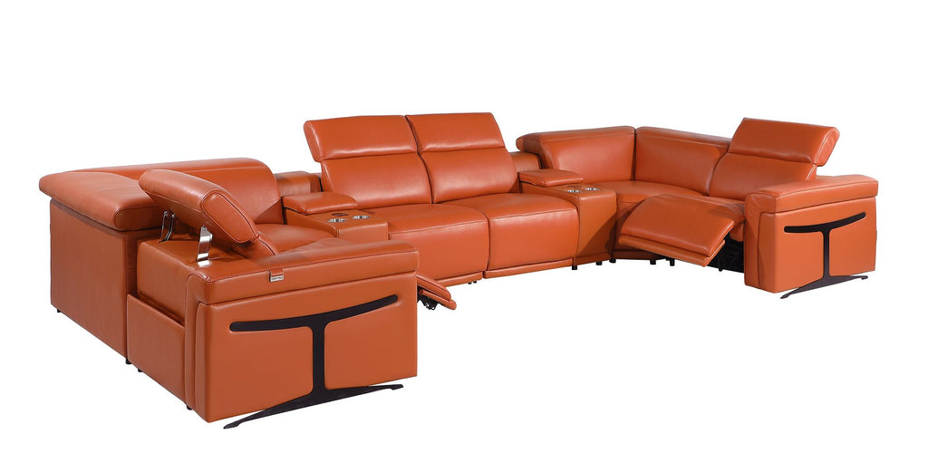 1126 Divanitalia 8-Piece U-Shaped Sectional Sofa in Top Grain Italian Leather with 2 Power Recliners & Power Headrests - Camel - SKU 1126-CAMEL-8PC-2PWR-U-SECTIONAL-GROUP - view 5
