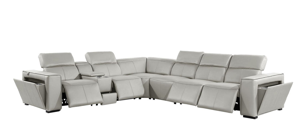 1224 Divanitalia 7-Piece L-Shaped Sectional Sofa in Top Grain Italian Leather with 4 Power Recliners & Power Headrests