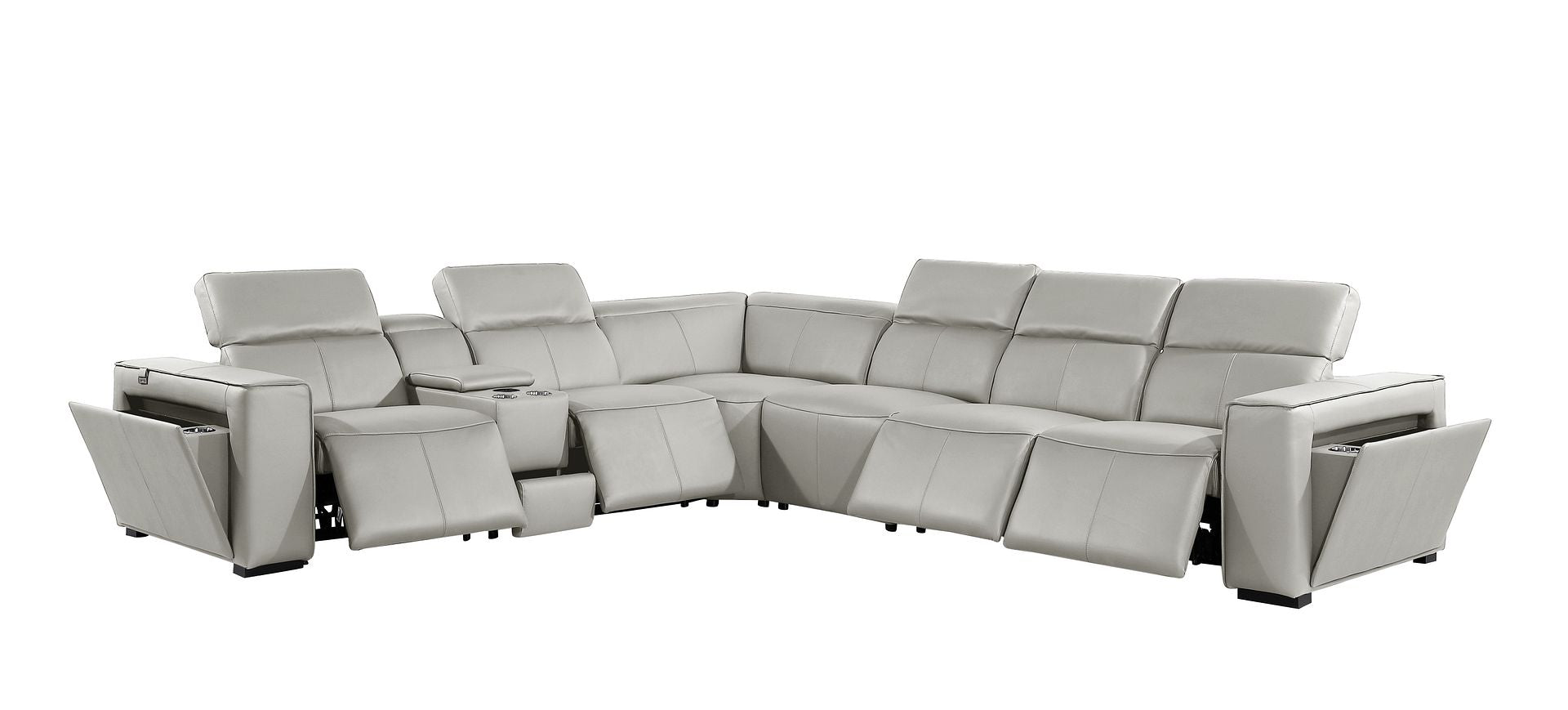 1224 Divanitalia 7-Piece L-Shaped Sectional Sofa in Top Grain Italian Leather with 4 Power Recliners & Power Headrests