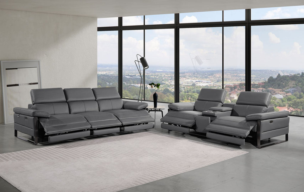 1246 Divanitalia Modular Power Triple Reclining Sofa and Console Loveseat Set with Power Headrests - Top Grain Italian Leather - Dark Grey - SKU 1246-DK-GREY-6.5-HT-2PC - view 2