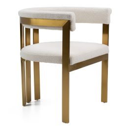 Pontiac - Modern Beige Sherpa + Gold Dining Chair