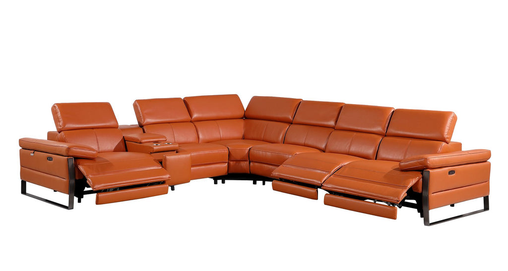1246 Divanitalia 7-Piece L-Shaped Modular Power Reclining Sectional Sofa with 3 Power Recliners and Power Headrests - Top Grain Italian Leather