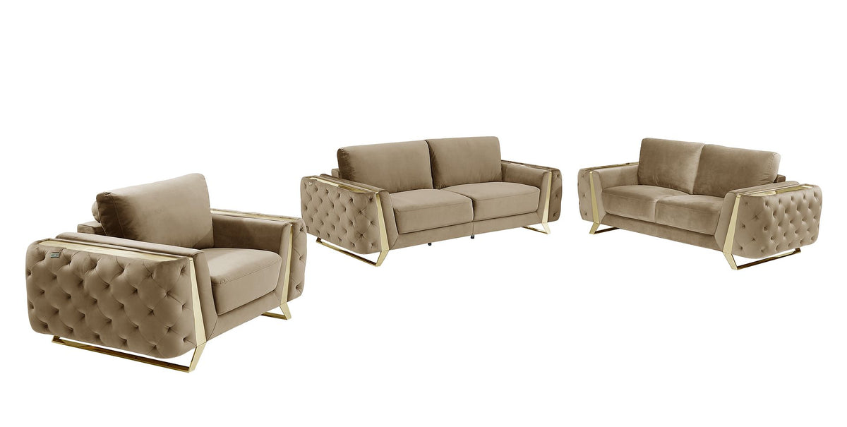 1051 Divanitalia Beige 2-Piece Sofa Set in Velvet Fabric - Cream - SKU 1051-BEIGE-3PC - view 2
