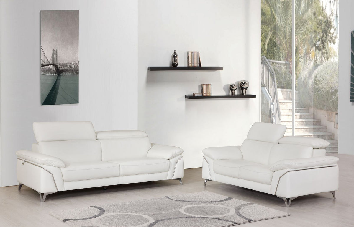 727 Divanitalia 2-Piece Sofa Set with Adjustable Headrest in Top-grain Italian Leather - White - SKU 727- WHITE 2PC (S/L) - GROUP - view 2