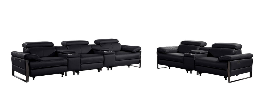 1246 Divanitalia Modular Power Reclining Dual Console Sofa and Console Loveseat Set with Power Headrests - Top Grain Italian Leather - Black - SKU 1246-BLACK-8.5-HT-2PC - view 3
