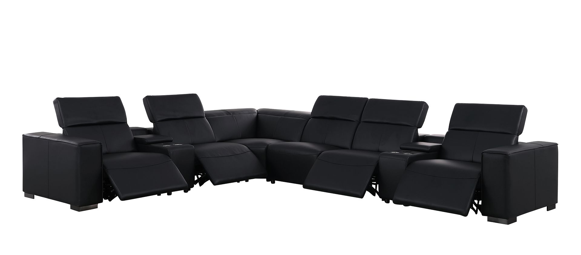 1208 8 Piece L-Shaped Leather Sectional Sofa with 4 Power Recliners & Power Headrests