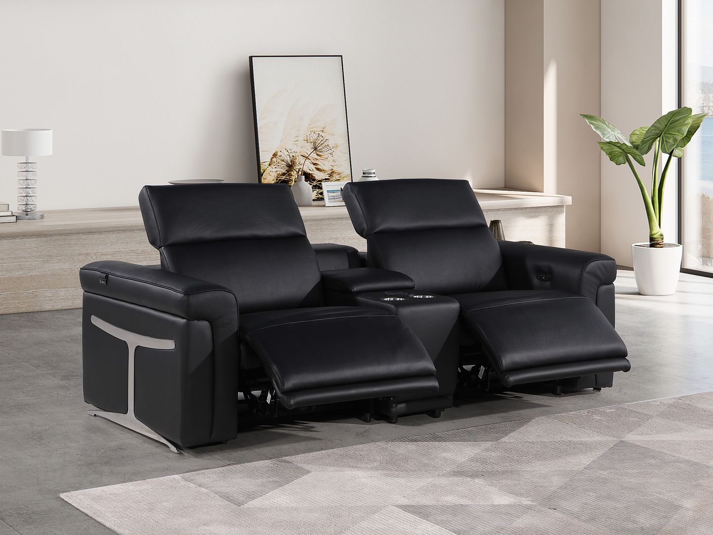 1126 Divanitalia 3-Piece Modular Power Reclining Loveseat in Top Grain Italian Leather with 2 Power Recliners & Power Headrests