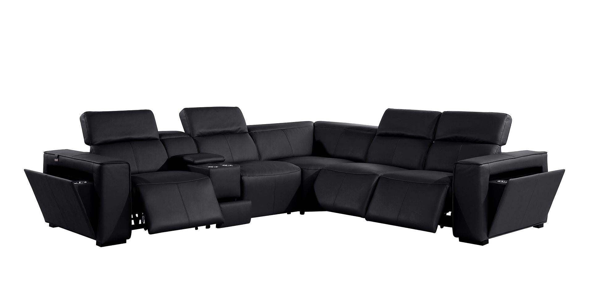 1224 Divanitalia 6-Piece L-Shaped Sectional Sofa in Top Grain Italian Leather with 3 Power Recliners & Power Headrests