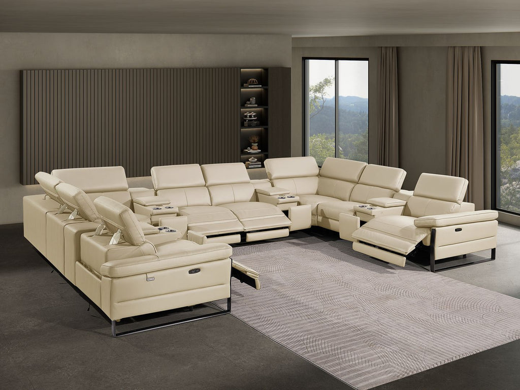 1246 Divanitalia 12-Piece U-Shaped Modular Power Reclining Sectional Sofa with 4 Power Recliners and Power Headrests - Top Grain Italian Leather - Beige - SKU 1246-BEIGE-12PC-4PWR-U-SECTIONAL - view 2