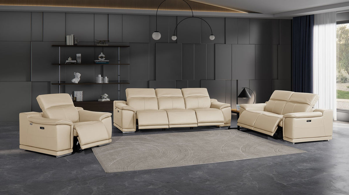 9762 Divanitalia 6-Piece Modular Power Reclining Sofa, Loveseat and Chair Set with 6 Power Recliners in Top Grain Italian Leather - Beige - SKU 9762-BEIGE-6.6-HT-3PC - view 2