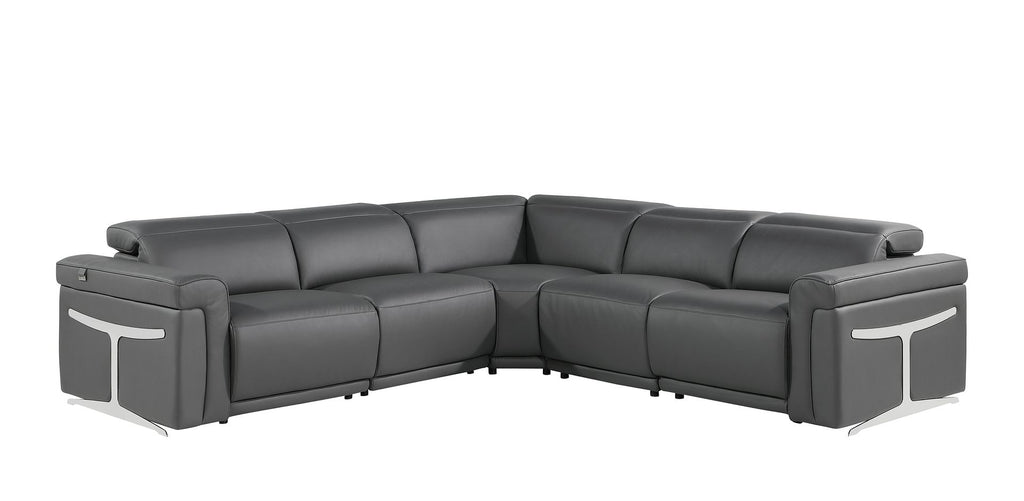 1126 Divanitalia 5-Piece L-Shaped Sectional Sofa in Top Grain Italian Leather with 3 Power Recliners & Power Headrests - Dark Grey - SKU 1126-DK-GREY-SEC-5PC-3PWR-SECTIONAL-GROUP - view 2