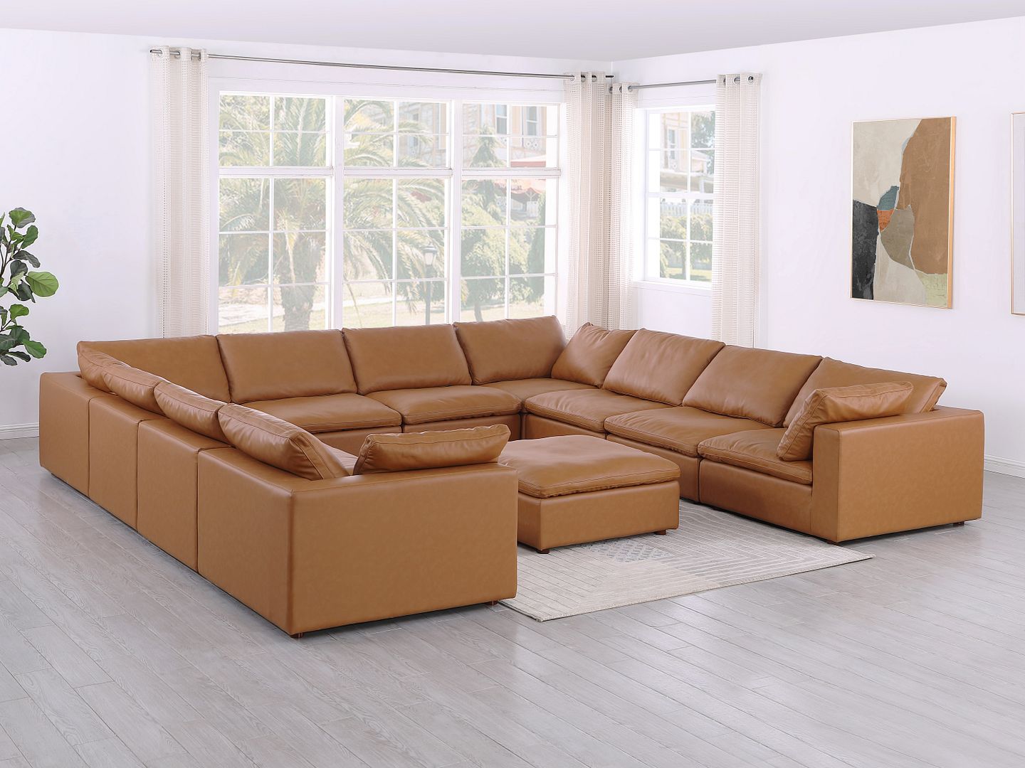 1100 Divanitalia 11-Piece U-Shaped Sectional Sofa in Top-grain Italian Leather - Cognac