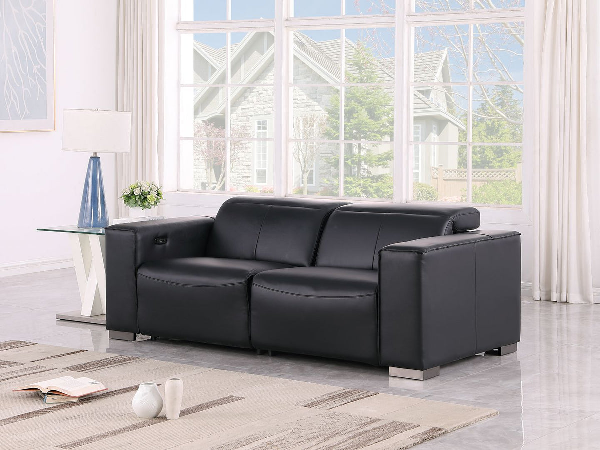 1208 Genuine Leather Dual Power Reclining Loveseat - Black - SKU 1208-BLACK-2.2-HT