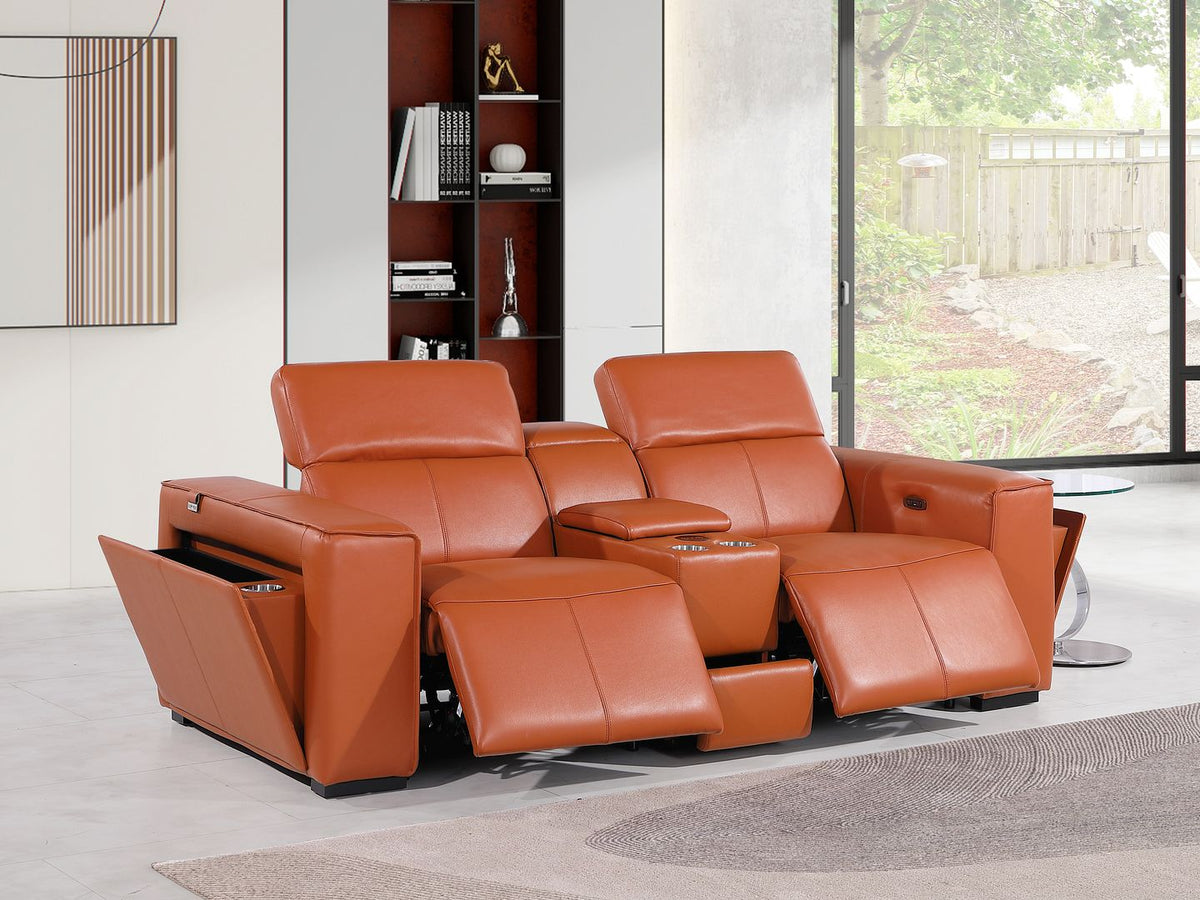 1224 Divanitalia 3-Piece Modular Power Reclining Loveseat in Top Grain Italian Leather with 2 Power Recliners & Power Headrests - Camel - SKU 1224-CAMEL-3.2-HT - view 2