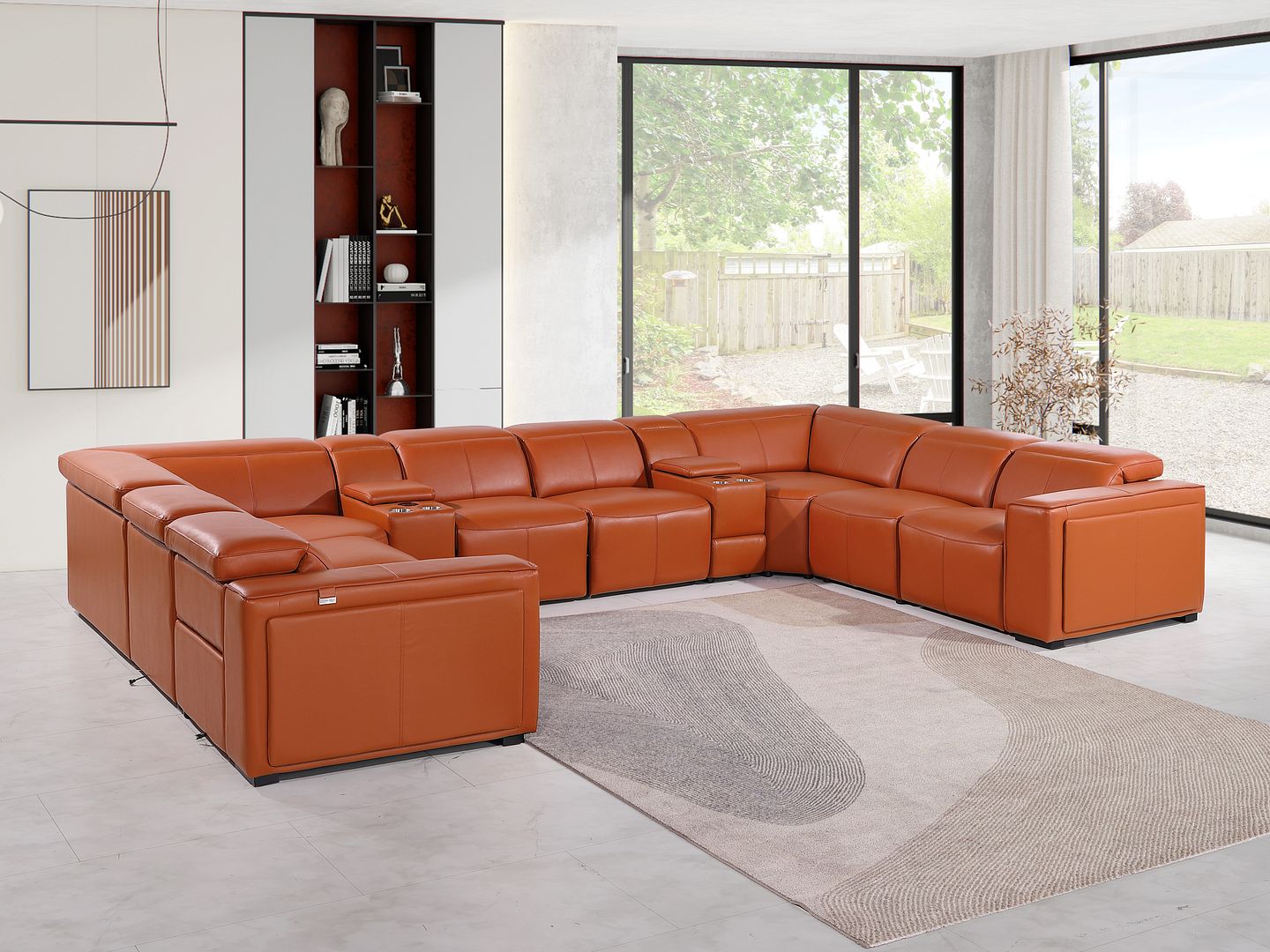 1224 Divanitalia 10-Piece U-Shaped Sectional Sofa in Top Grain Italian Leather with 4 Power Recliners & Power Headrests - Camel