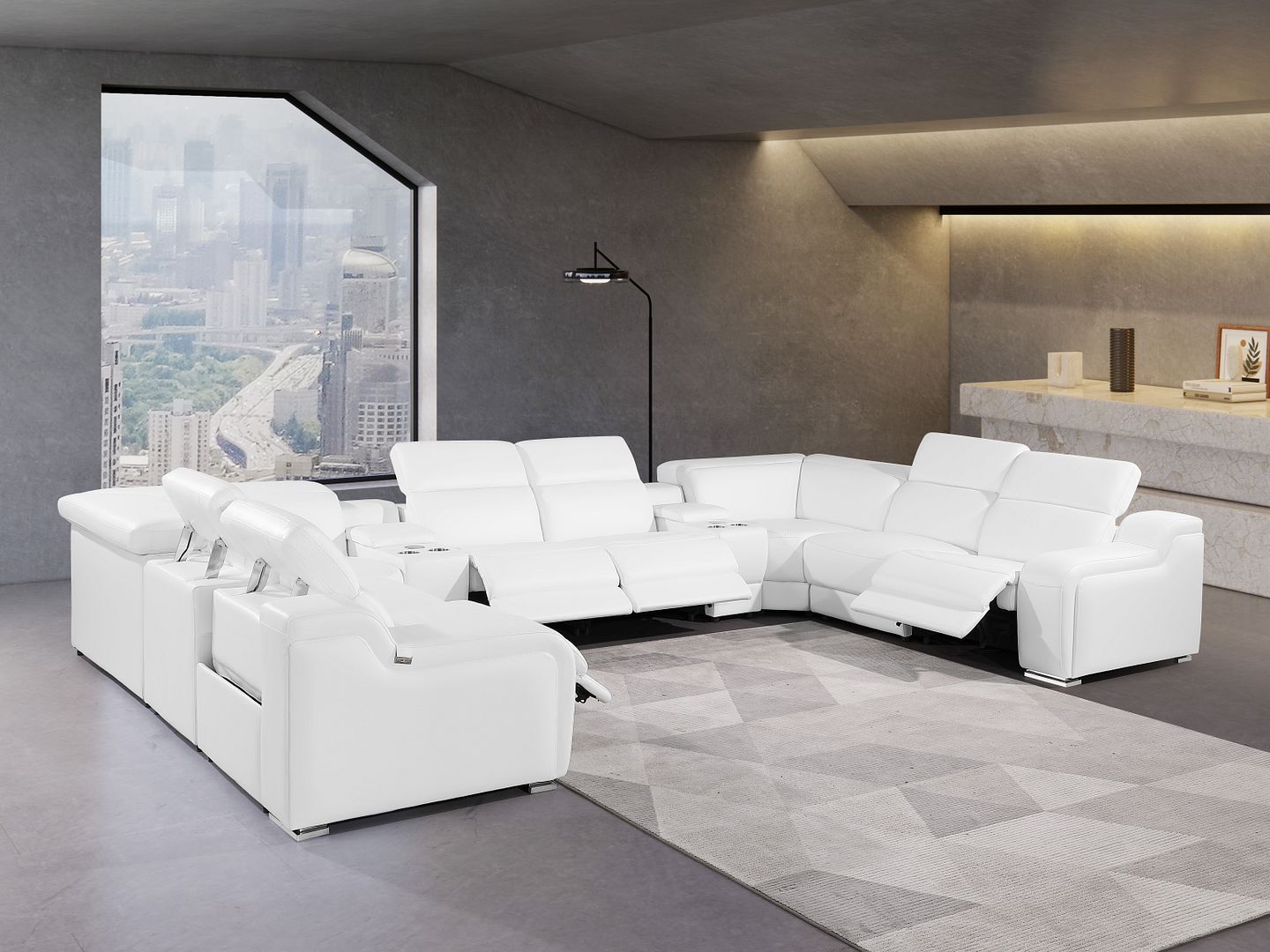 1116 Divanitalia 10-Piece U-Shaped Sectional Sofa in Top Grain Italian Leather with 4 Power Recliners & Power Headrests