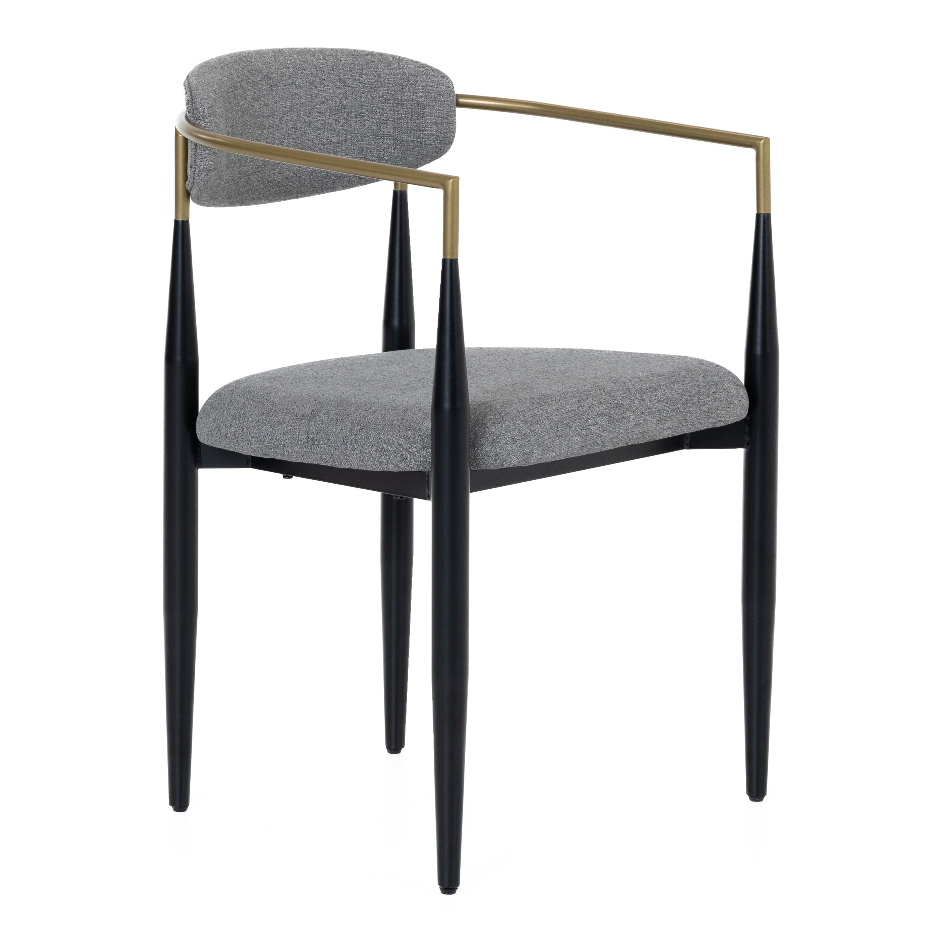 Buchtel - Mid-Century Modern Dark Grey + Gold Arm + Black Dining Chair