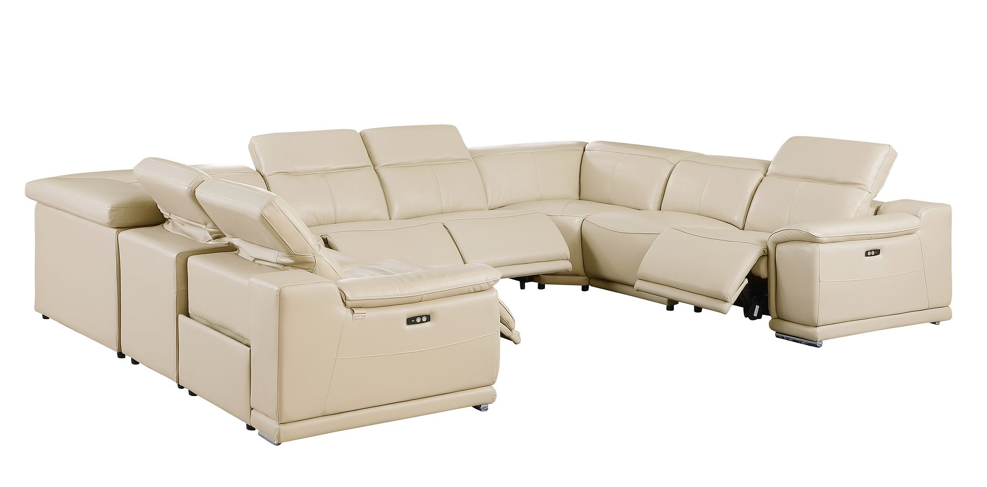 9762 Divanitalia 8-Piece U-Shaped Top Grain Italian Leather Sectional Sofa with 4 Power Recliners