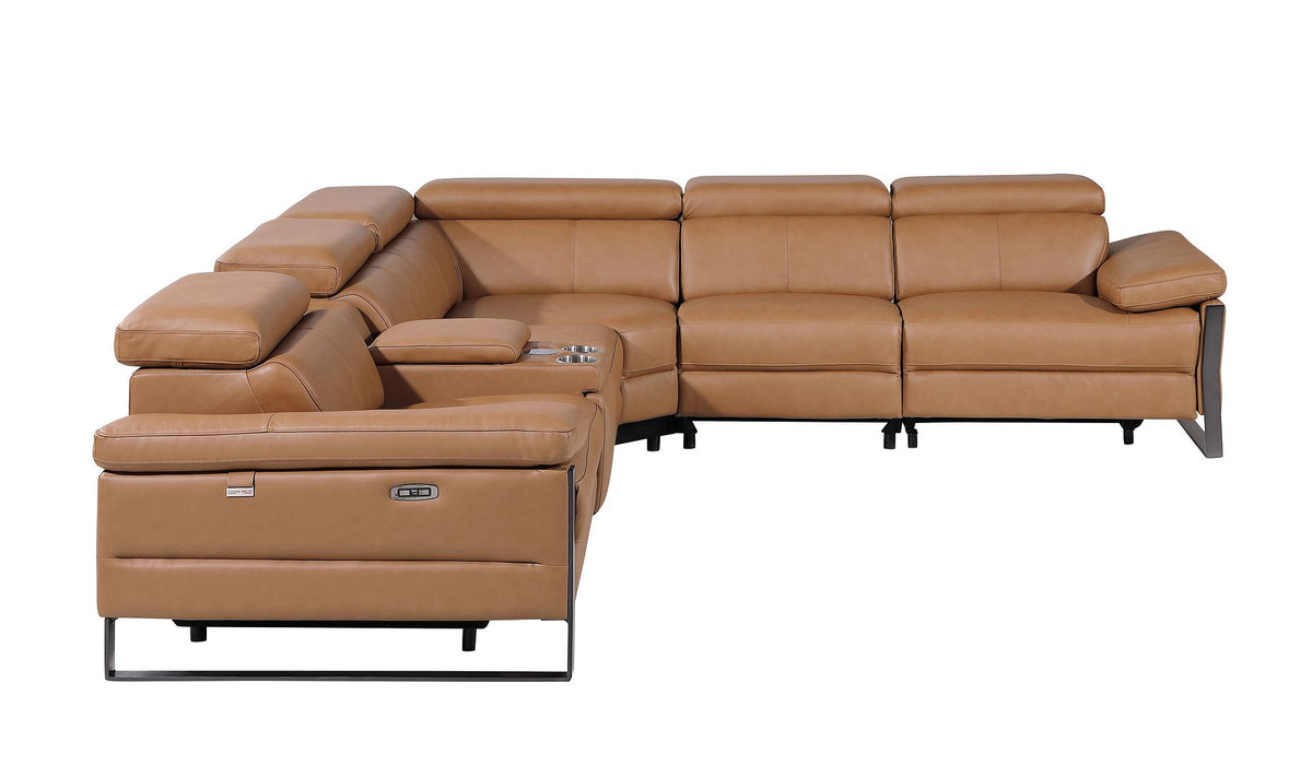 1246 Divanitalia 6-Piece L-Shaped Modular Power Reclining Sectional Sofa with 3 Power Recliners and Power Headrests - Top Grain Italian Leather - Cognac - SKU 1246-COGNAC-6PC-3PWR-SECTIONAL - view 5