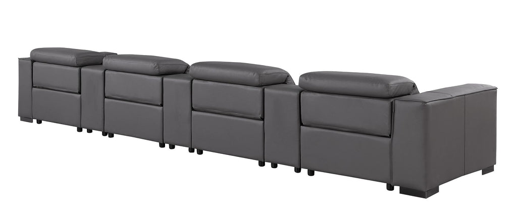 1208 7 Piece Leather Sofa with 4 Power Recliners and Power Headrests - Dark Grey - SKU 1208-DK-GREY-S-7.4-HT - view 6