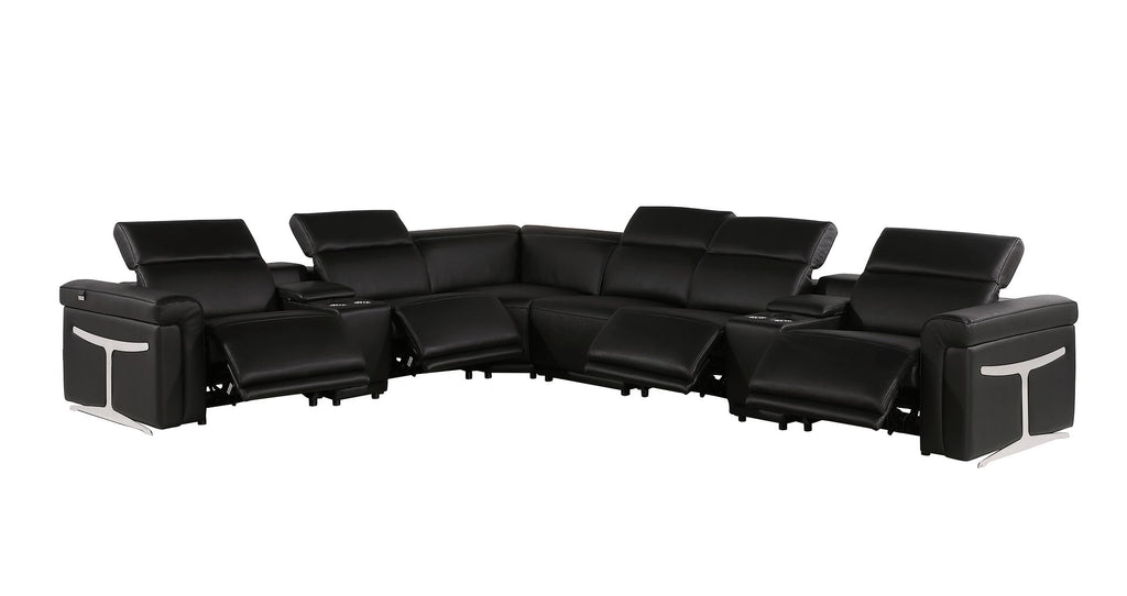 1126 Divanitalia 8-Piece L-Shaped Sectional Sofa in Top Grain Italian Leather with 4 Power Recliners & Power Headrests