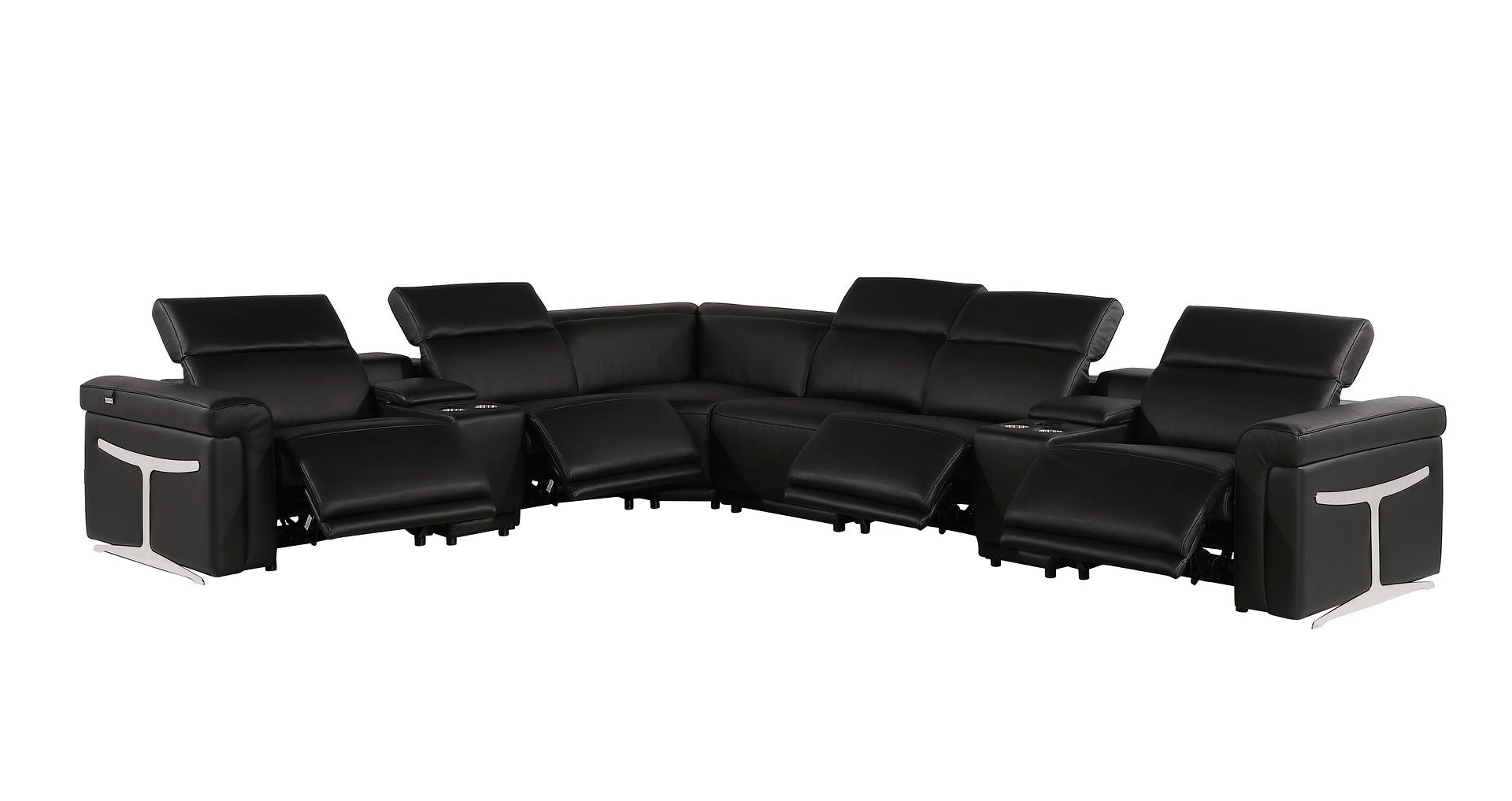1126 Divanitalia 8-Piece L-Shaped Sectional Sofa in Top Grain Italian Leather with 4 Power Recliners & Power Headrests