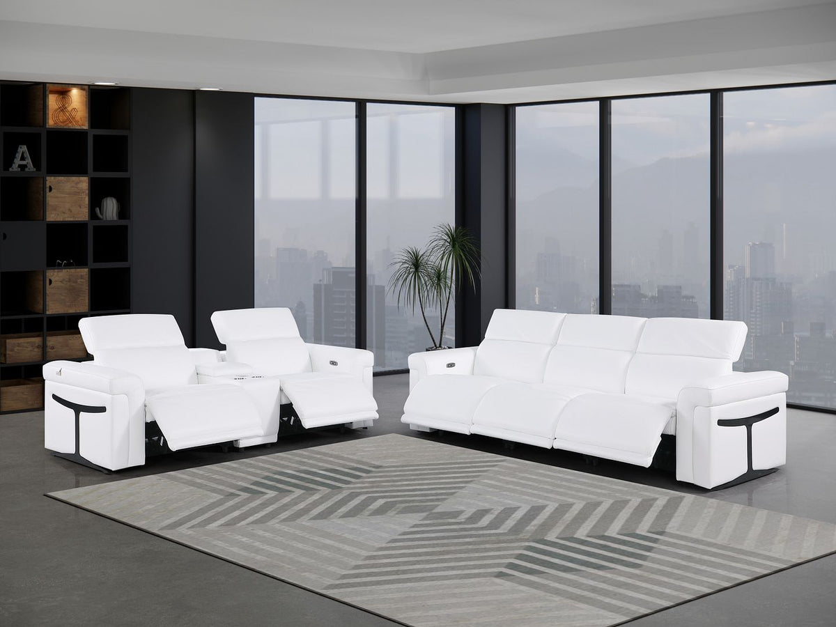 1126 Divanitalia 6-Piece Modular Power Reclining Sofa and Console Loveseat Set in Top Grain Italian Leather with 5 Power Recliners & Power Headrests - White - SKU 1126-WHITE-6.5-HT - view 2